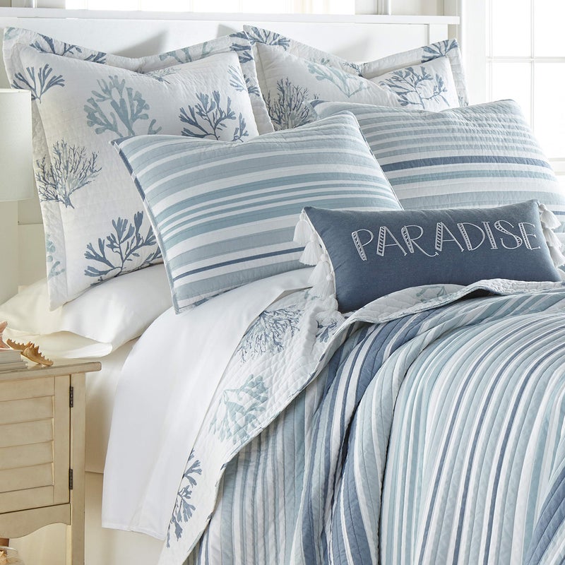 Levtex Home - Truro Quilt Set - Full/Queen Quilt + Two Standard Pillow Shams - Stripe in Shades of Blue - Quilt Size (88x92in.) and Pillow Sham Size (26x20in.) - Reversible - Cotton - Image 2